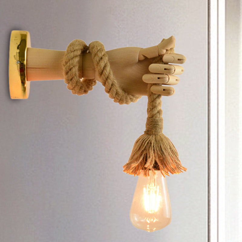 Exposed Bulb Rope Sconce Lighting Industrial Single Bulb Dining Room Wall Mounted Lamp in Black/Beige with Hand