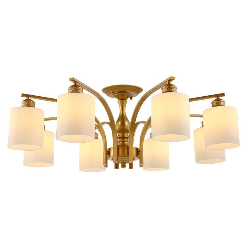 Metallic Ast -Form -Flush Mount Leichte Vintage Wohnzimmer halb Flush -Kraut mit Cremeglasschatten