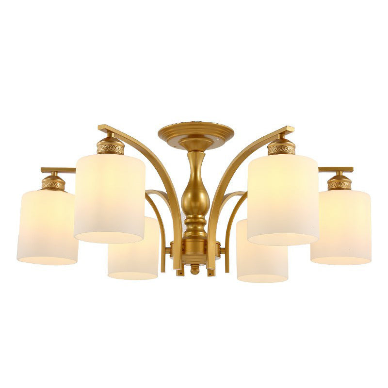 Metallic Ast -Form -Flush Mount Leichte Vintage Wohnzimmer halb Flush -Kraut mit Cremeglasschatten