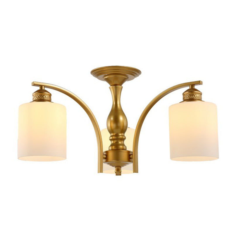 Metallic Ast -Form -Flush Mount Leichte Vintage Wohnzimmer halb Flush -Kraut mit Cremeglasschatten