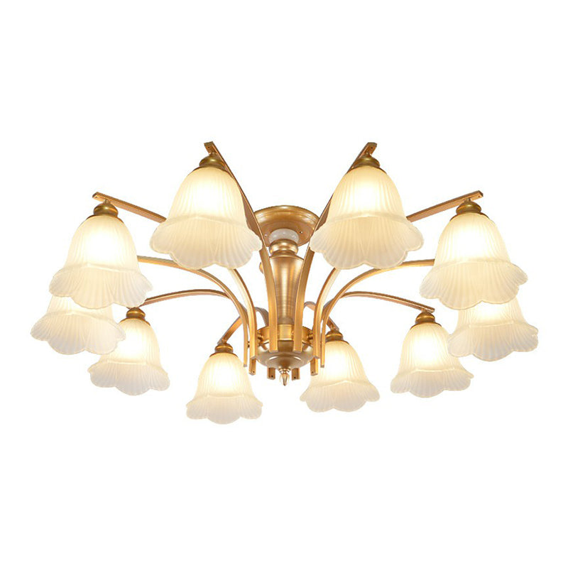 Metallic Ast -Form -Flush Mount Leichte Vintage Wohnzimmer halb Flush -Kraut mit Cremeglasschatten