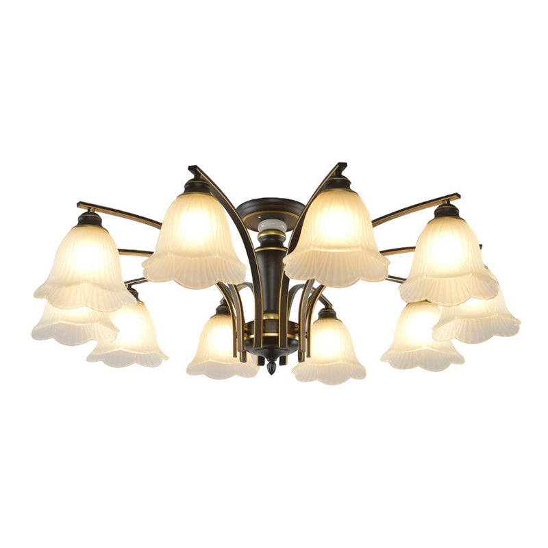 Metallic Ast -Form -Flush Mount Leichte Vintage Wohnzimmer halb Flush -Kraut mit Cremeglasschatten