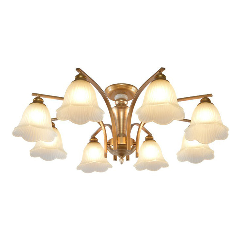 Metallic Ast -Form -Flush Mount Leichte Vintage Wohnzimmer halb Flush -Kraut mit Cremeglasschatten