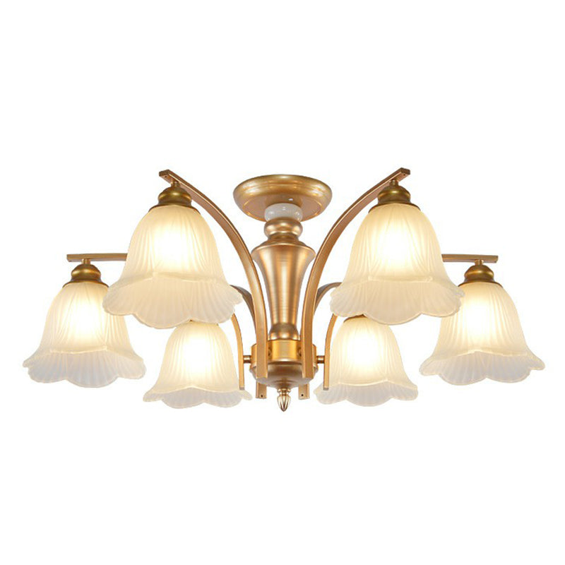 Metallic Ast -Form -Flush Mount Leichte Vintage Wohnzimmer halb Flush -Kraut mit Cremeglasschatten