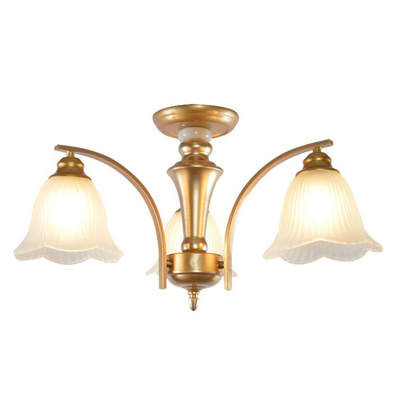 Metallic Ast -Form -Flush Mount Leichte Vintage Wohnzimmer halb Flush -Kraut mit Cremeglasschatten
