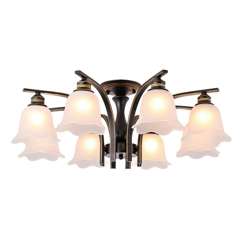 Rustic Ruffled Semi Flush Light Cream Glass Flush Mount Ceiling Chandelier for Living Room