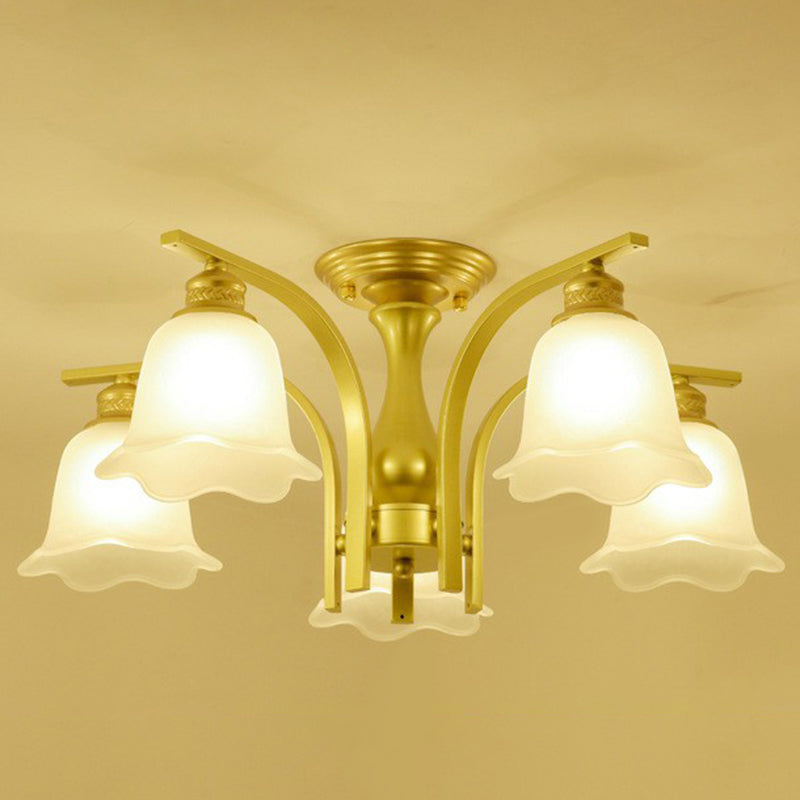 Rustic Ruffled Semi Flush Light Cream Glass Flush Mount Ceiling Chandelier for Living Room