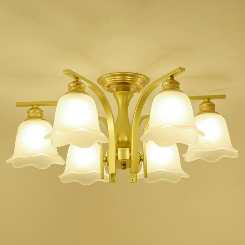 Rustic Ruffled Semi Flush Light Cream Glass Flush Mount Ceiling Chandelier for Living Room