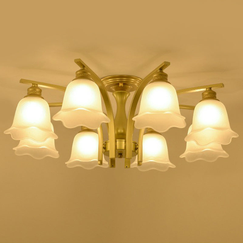 Rustic Ruffled Semi Flush Light Cream Glass Flush Mount Ceiling Chandelier for Living Room