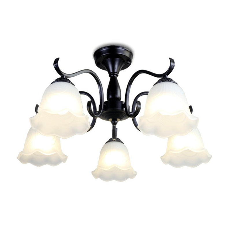Zwarte belvormige semi -spoeling mount vintage opaalglas woonkamer dicht bij plafond kroonluchter