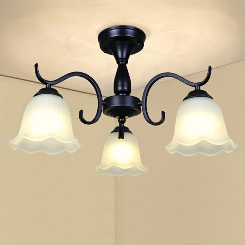 Zwarte belvormige semi -spoeling mount vintage opaalglas woonkamer dicht bij plafond kroonluchter
