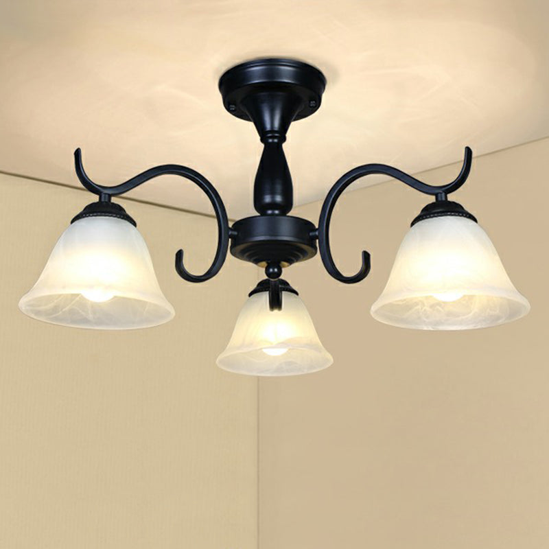 Zwarte belvormige semi -spoeling mount vintage opaalglas woonkamer dicht bij plafond kroonluchter