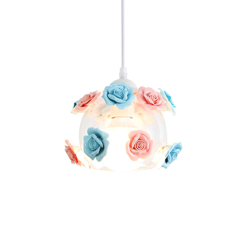 1-Light Pendant Lighting Korean Garden Rose Ceramic Suspension Light Fixture for Bedroom