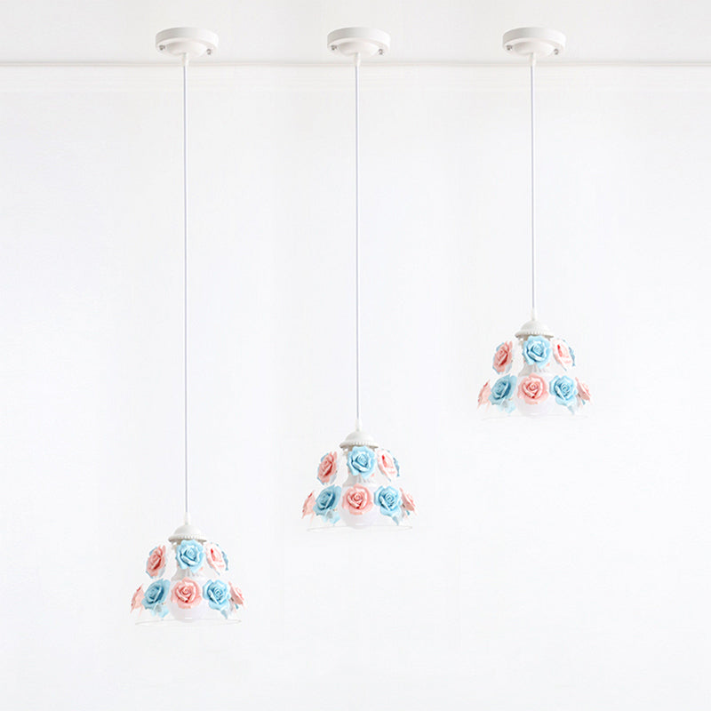 1-Light Pendant Lighting Korean Garden Rose Ceramic Suspension Light Fixture for Bedroom