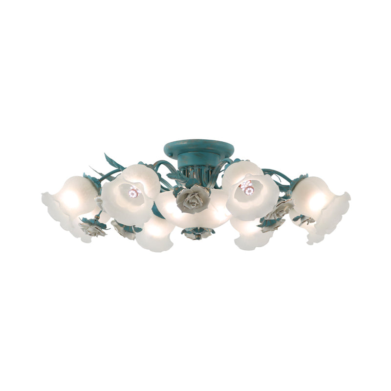 Korean Garden Flower Semi Flush Mount Frost Glass Ceiling Mounted Light for Bedroom