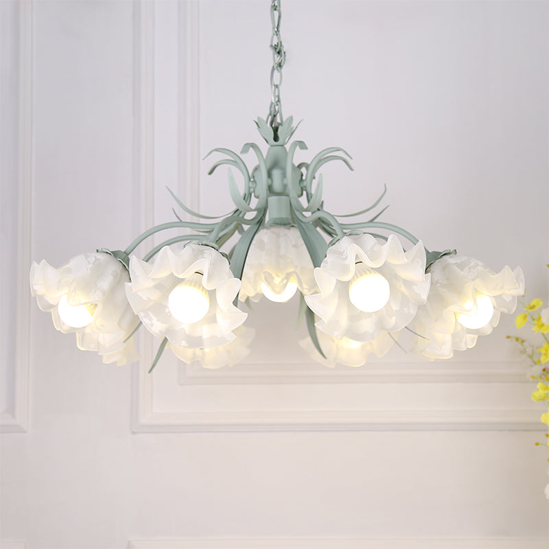 Estilo pastoral lámpara de lámpara floral crema ligera de vidrio colgante para comedor para comedor