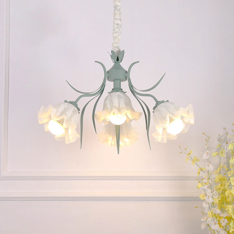 Estilo pastoral lámpara de lámpara floral crema ligera de vidrio colgante para comedor para comedor