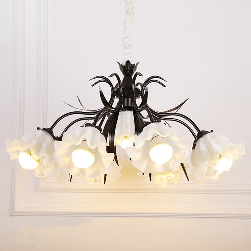 Estilo pastoral lámpara de lámpara floral crema ligera de vidrio colgante para comedor para comedor