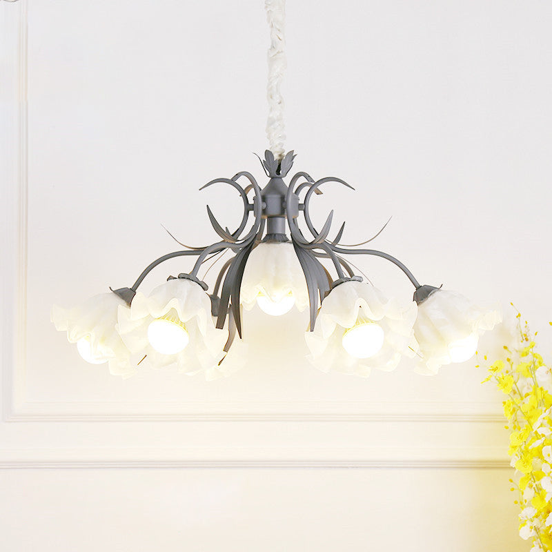 Estilo pastoral lámpara de lámpara floral crema ligera de vidrio colgante para comedor para comedor