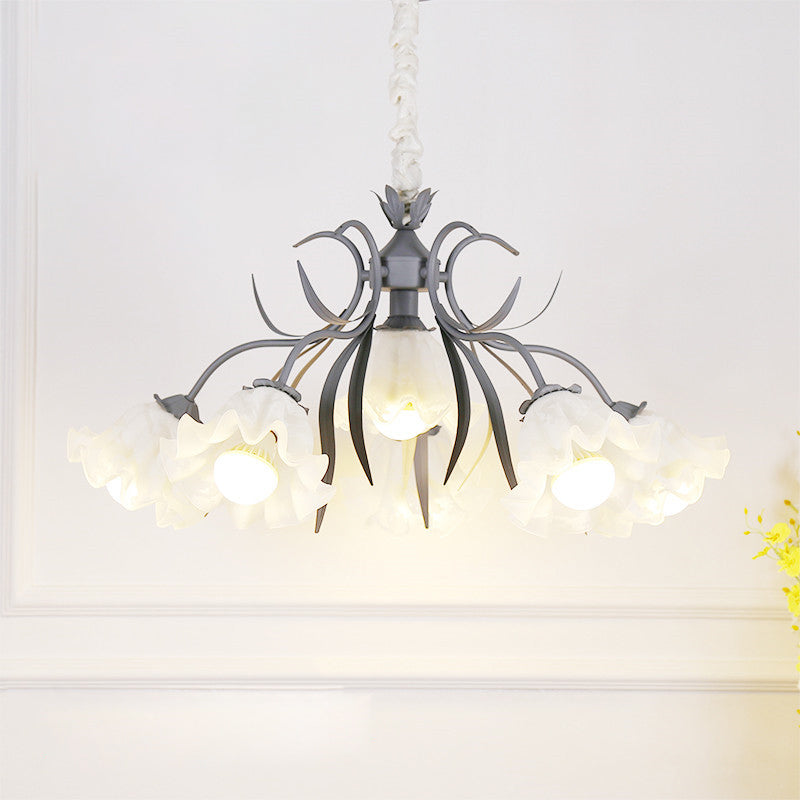 Estilo pastoral lámpara de lámpara floral crema ligera de vidrio colgante para comedor para comedor