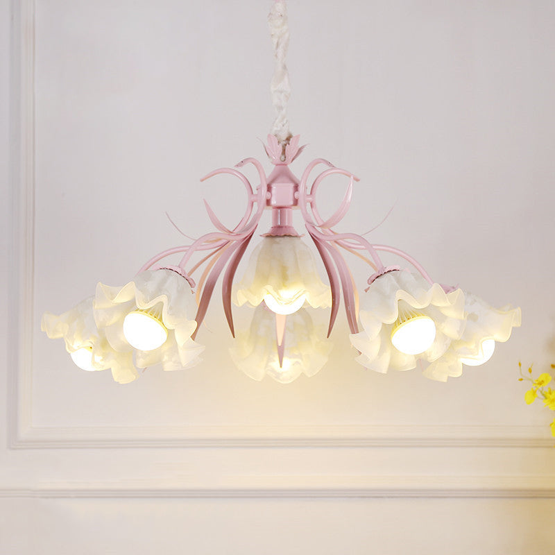 Estilo pastoral lámpara de lámpara floral crema ligera de vidrio colgante para comedor para comedor