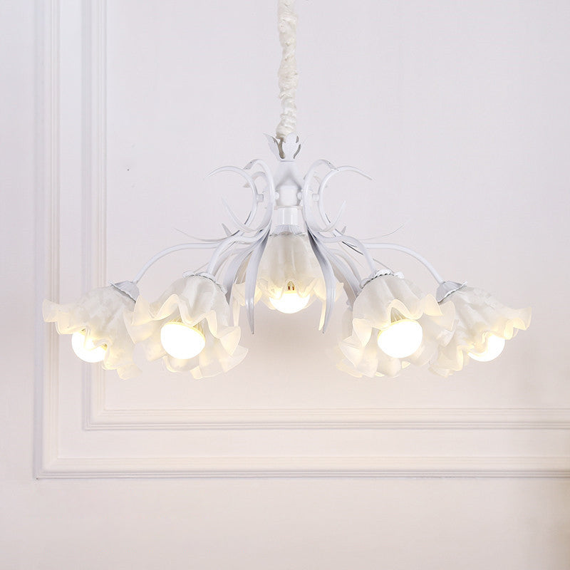 Estilo pastoral lámpara de lámpara floral crema ligera de vidrio colgante para comedor para comedor