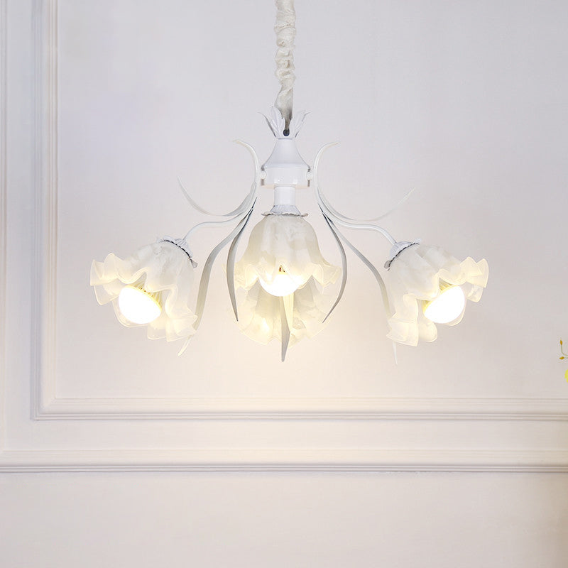 Estilo pastoral lámpara de lámpara floral crema ligera de vidrio colgante para comedor para comedor