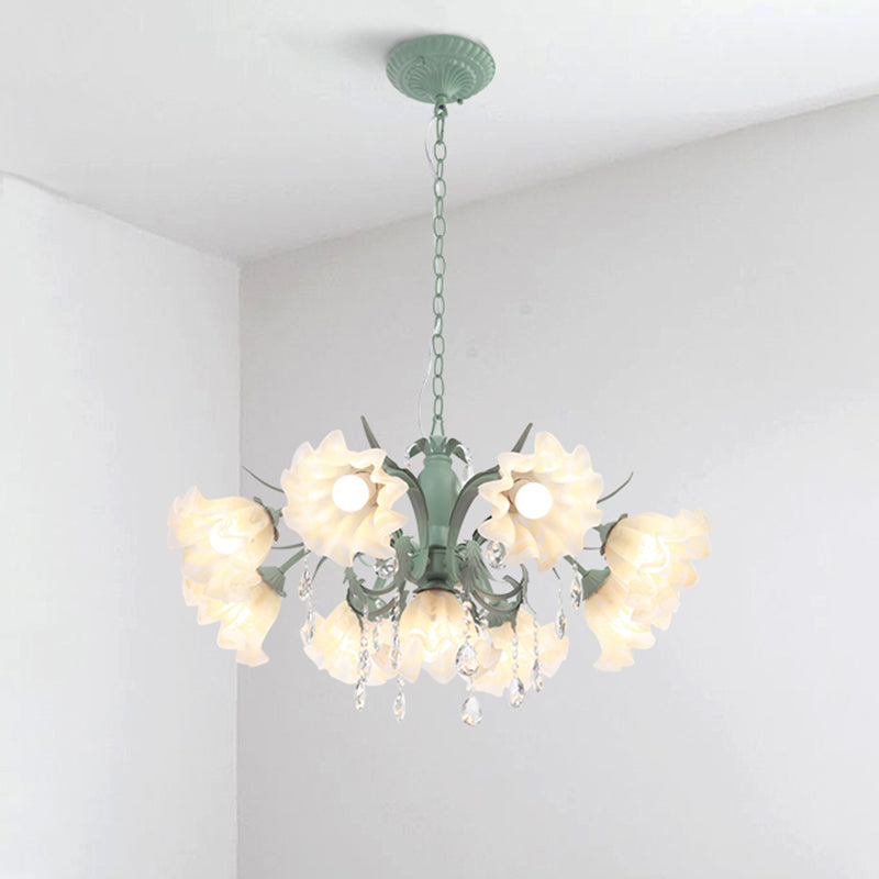 Ruffle Frost Glass Chandelier Light Korean Garden Dining Room Pendant Light Fixture