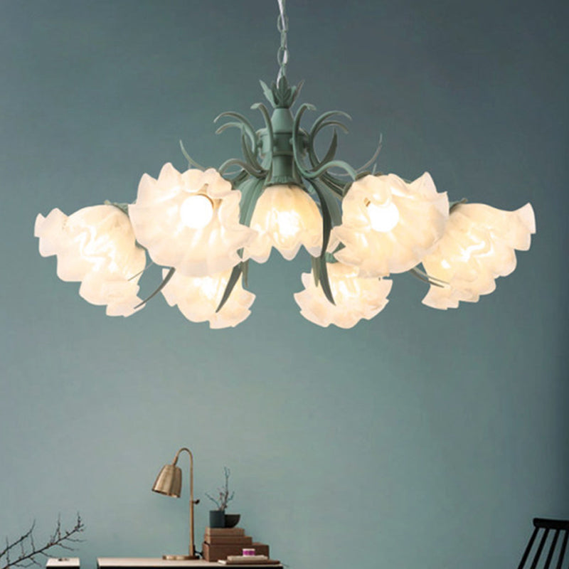 Ruffle Frost Glass Chandelier Light Korean Garden Dining Room Pendant Light Fixture