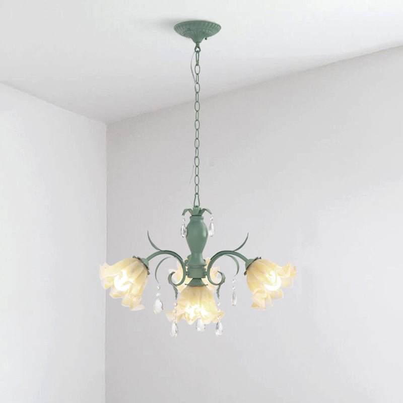 Ruffle Frost Glass Chandelier Light Korean Garden Dining Room Pendant Light Fixture