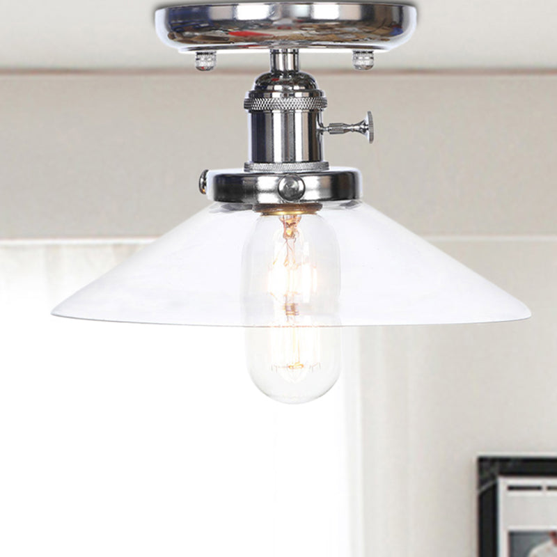 1 Light Ceiling Light Fixture with Cone/Saucer Shade Opal/Clear Glass Industrial Living Room Semi Flush