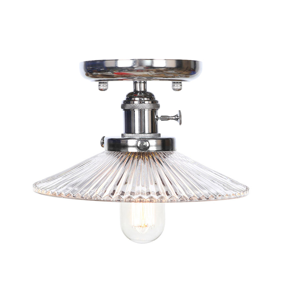 1 Light Ceiling Light Fixture with Cone/Saucer Shade Opal/Clear Glass Industrial Living Room Semi Flush