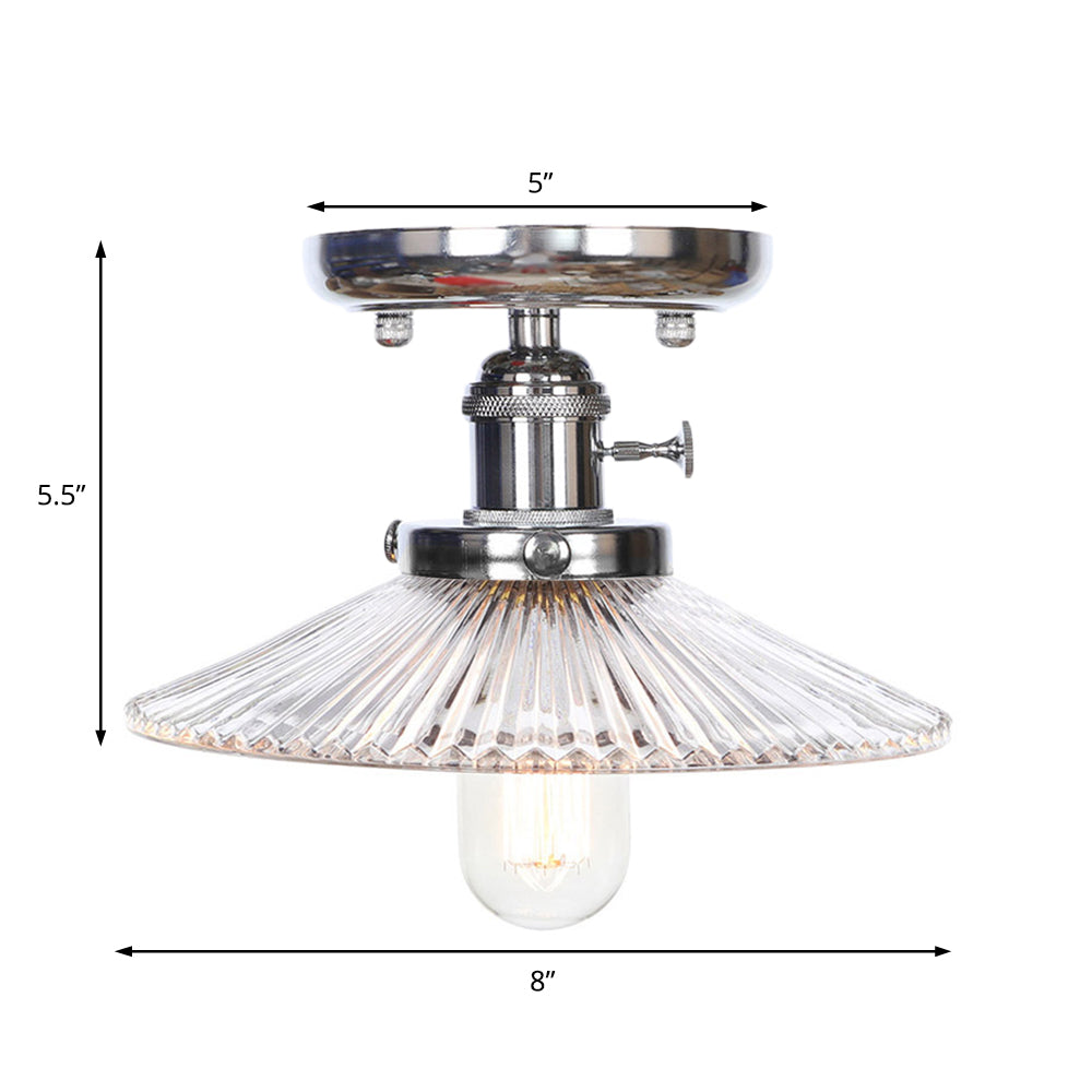 1 Light Ceiling Light Fixture with Cone/Saucer Shade Opal/Clear Glass Industrial Living Room Semi Flush