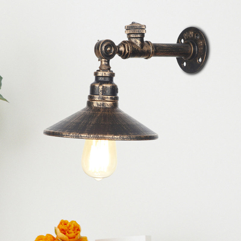 1 Light Wide Flare Wall Lamp Industrial Black/Bronze/Antique Brass Metal Sconce Light Fixture for Bedroom