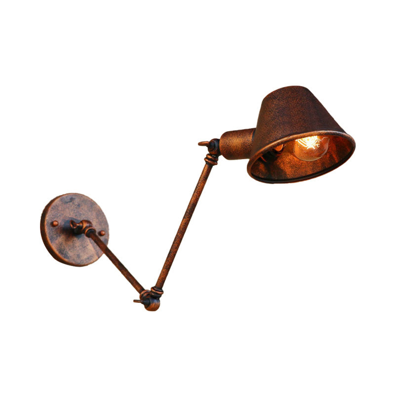 1 Bulb Wall Lighting Vintage Industrial Tapered Shade Metal Wall Sconce Lamp in Black/Rust for Study Room