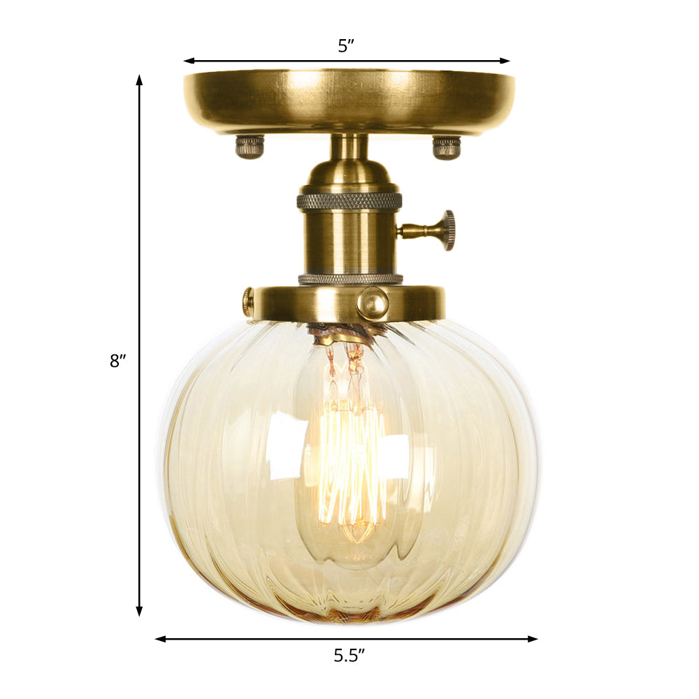 Glonze Globe/Round Semi Flush Light Industrial Clear/Amber 1 Light Sala de estar Cosimento de techo