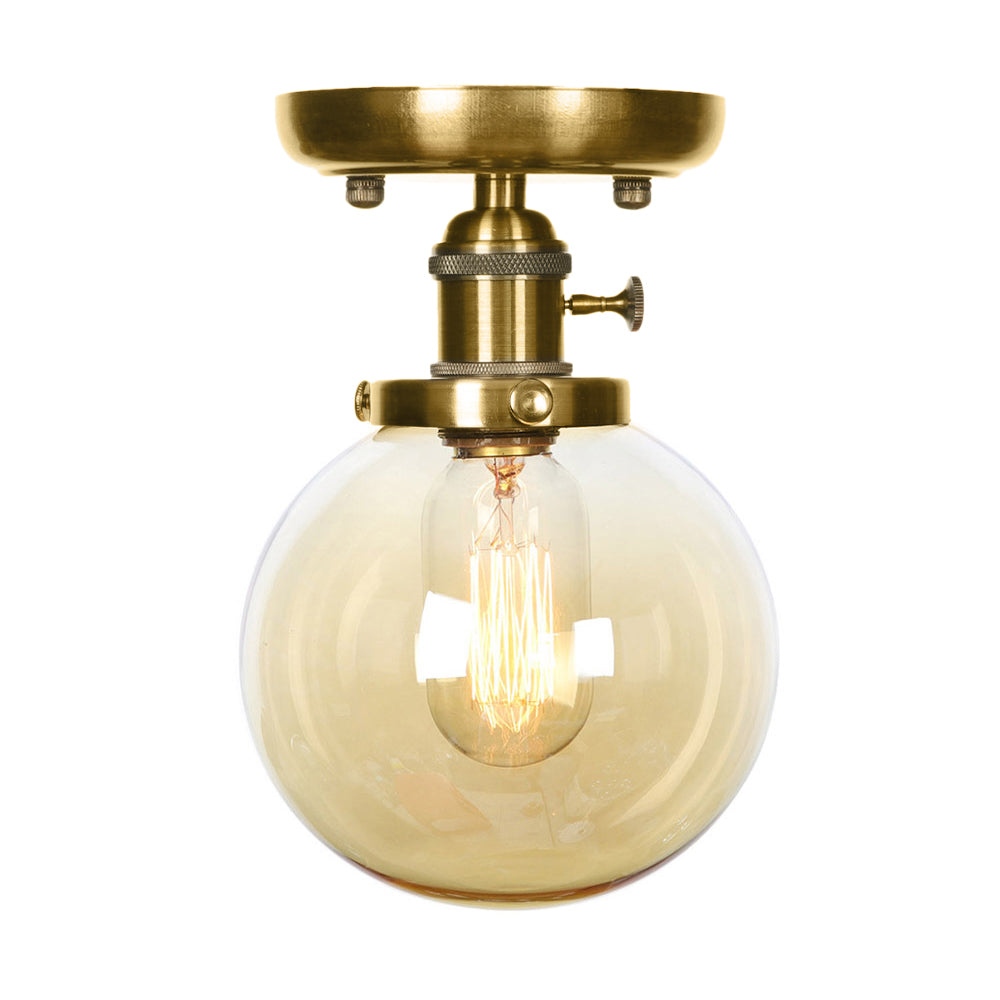 Glonze Globe/Round Semi Flush Light Industrial Clear/Amber 1 Light Sala de estar Cosimento de techo