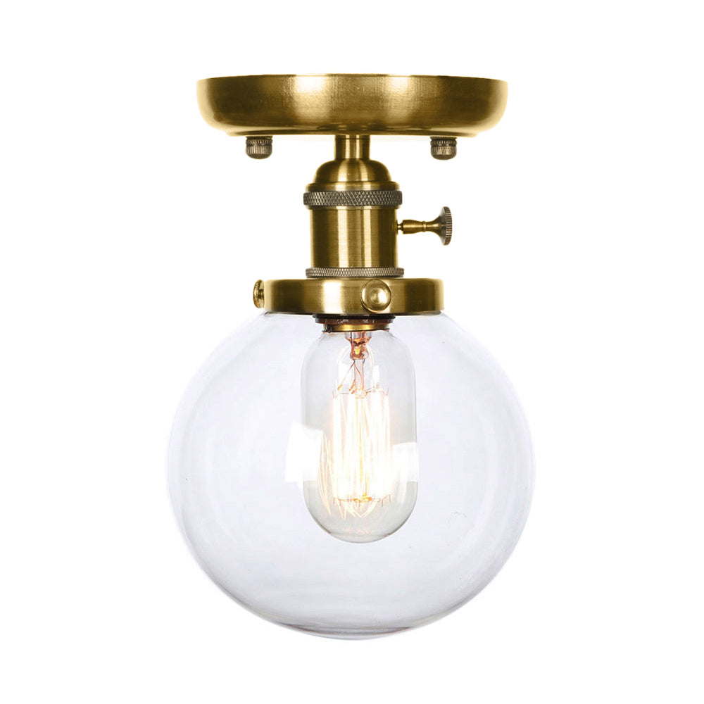 Glonze Globe/Round Semi Flush Light Industrial Clear/Amber 1 Light Sala de estar Cosimento de techo