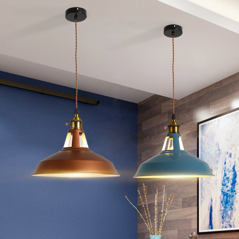1 Light Barn Pendant Lighting Fixture Industrial Beige/Blue/Green Metal Hanging Ceiling Light for Dining Room