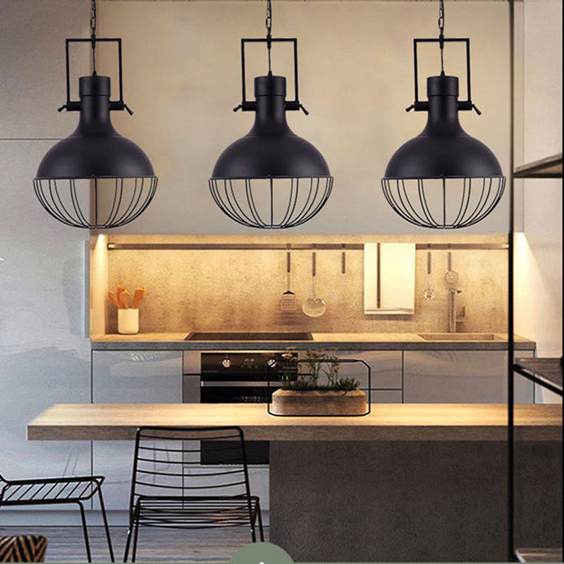 Black Dome Pendant Ceiling Light Farmhouse Metal 1 Light Living Room Hanging Lamp with Cage and Swivel Joint