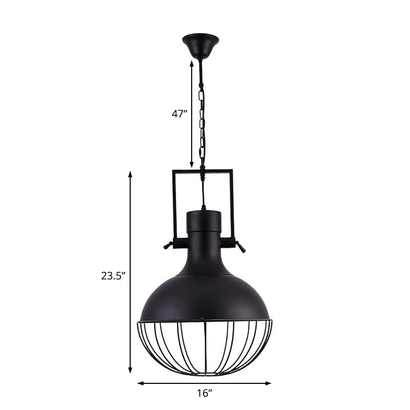 Black Dome Pendant Ceiling Light Farmhouse Metal 1 Light Living Room Hanging Lamp with Cage and Swivel Joint