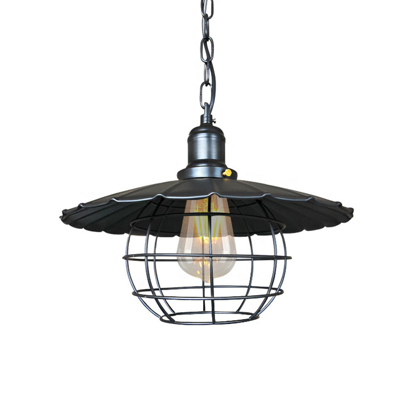 Black 1 Light Light Lighting Lampada sospesa in metallo industriale per interno con gabbia