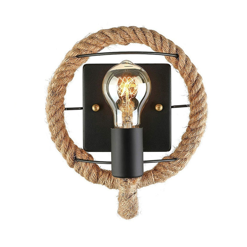 Beige One Light Sconce Light Industrial Rope Round/Oval Shade Wall Lighting Fixture for Dining Room