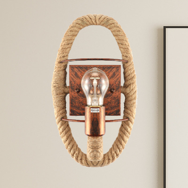 Beige One Light Sconce Light Industrial Rope Round/Oval Shade Wall Lighting Fixture for Dining Room