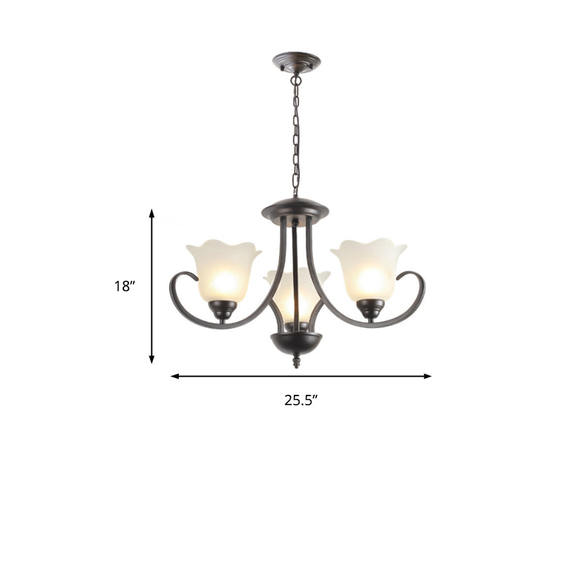 3/6/8 Lights Flared Chandelier Traditional Pewter Frosted Glass Pendant Light Fixture for Living Room