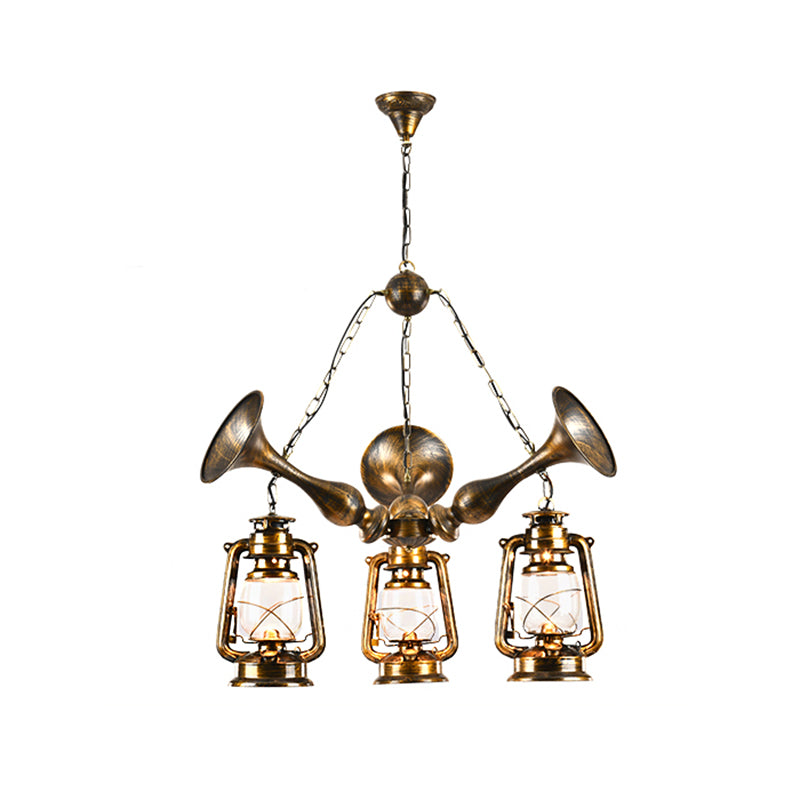 Lantaarn schaduw plafondlamp 3/5 lamp helder glas kust eetkamer kroonluchter hanglamp in antiek messing