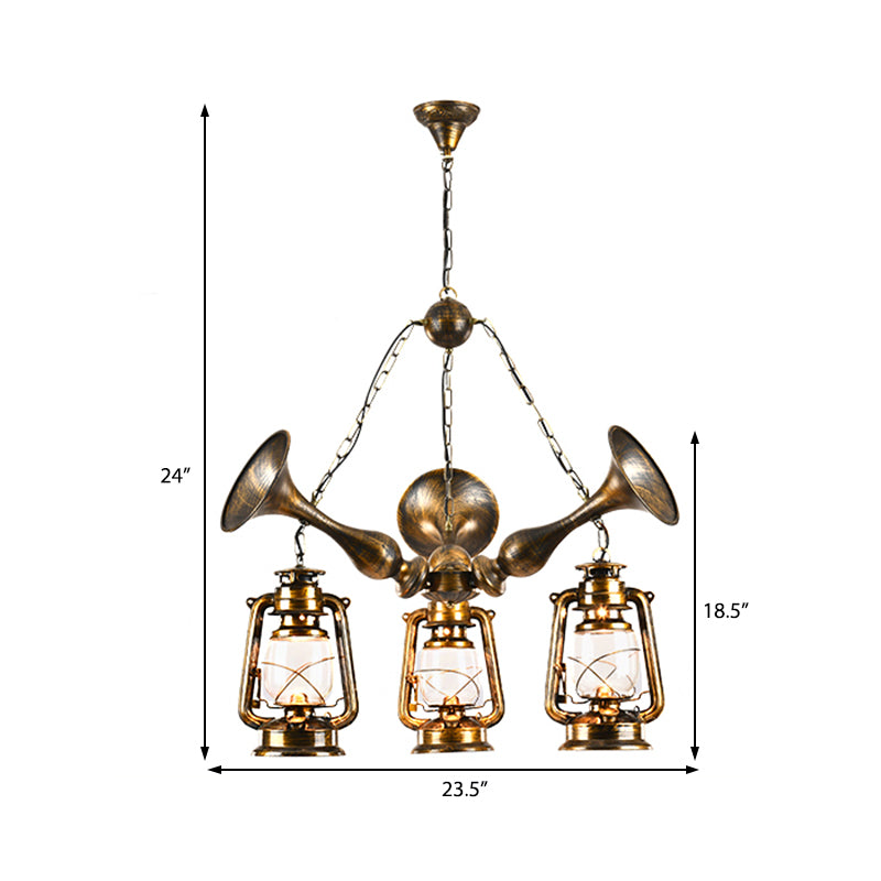 Lantaarn schaduw plafondlamp 3/5 lamp helder glas kust eetkamer kroonluchter hanglamp in antiek messing
