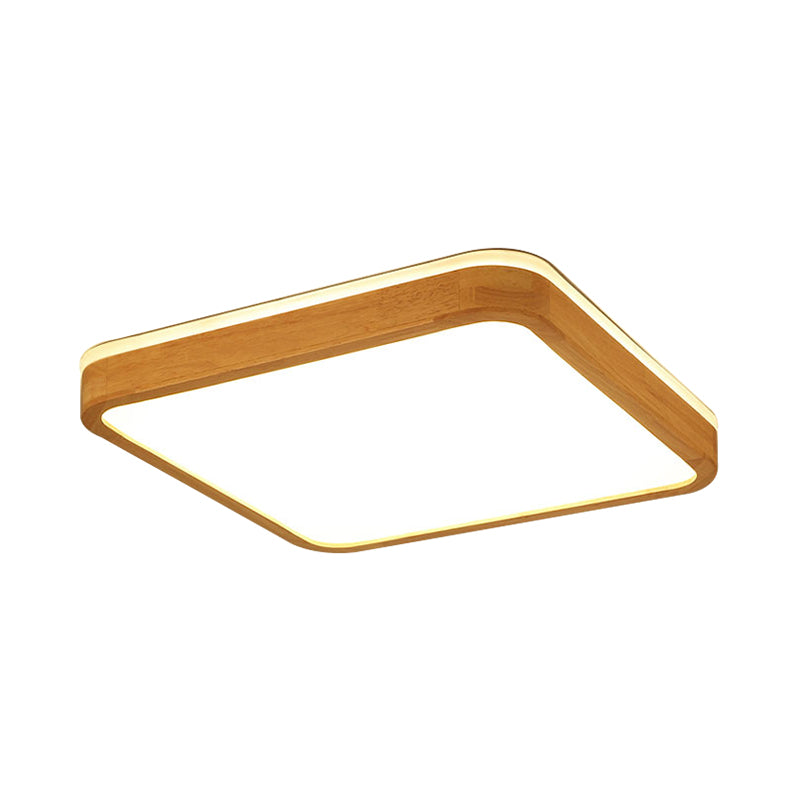 Square/Rectangle Wood Flush Mount Lamp Modern Led 12"/16"/19.5" Wide Beige Flush Mount Ceiling Light Fixture with Frosted Diffuser in Natural Light