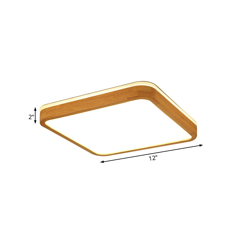 Square/Rectangle Wood Flush Mount Lamp Modern Led 12"/16"/19.5" Wide Beige Flush Mount Ceiling Light Fixture with Frosted Diffuser in Natural Light