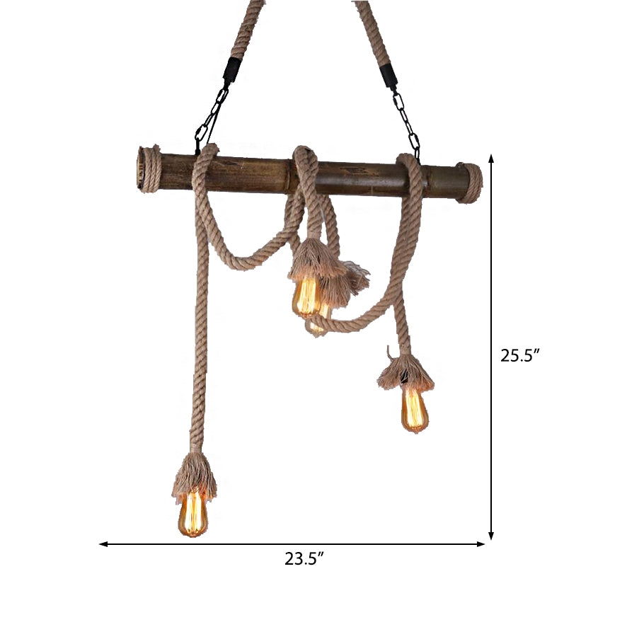 Rope Exposed Bulb Island Pendant Light Industrial 4/8 Light Dining Room Hanging Lamp in Beige